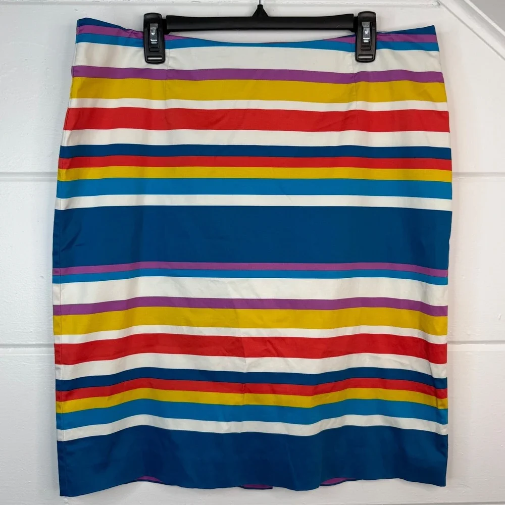 Boden Colorful Striped‎ Pencil Skirt US 12 Multicolor Cotton Stretch Lined WG366